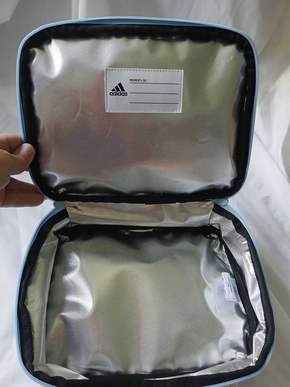 NWT ADIDAS LUNCH BOX BAG INSULATED LOGO 7 1/2 X 10 Baby Blue With Teal